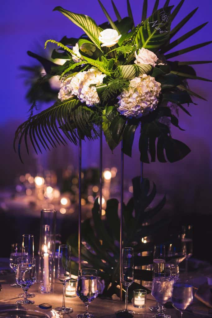 elegant modern tropical wedding centerpiece