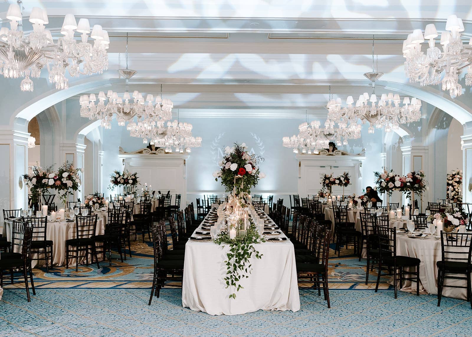 Hotel Galvez wedding red green blush tones