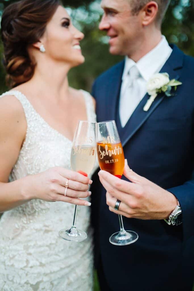 bride and groom cheering