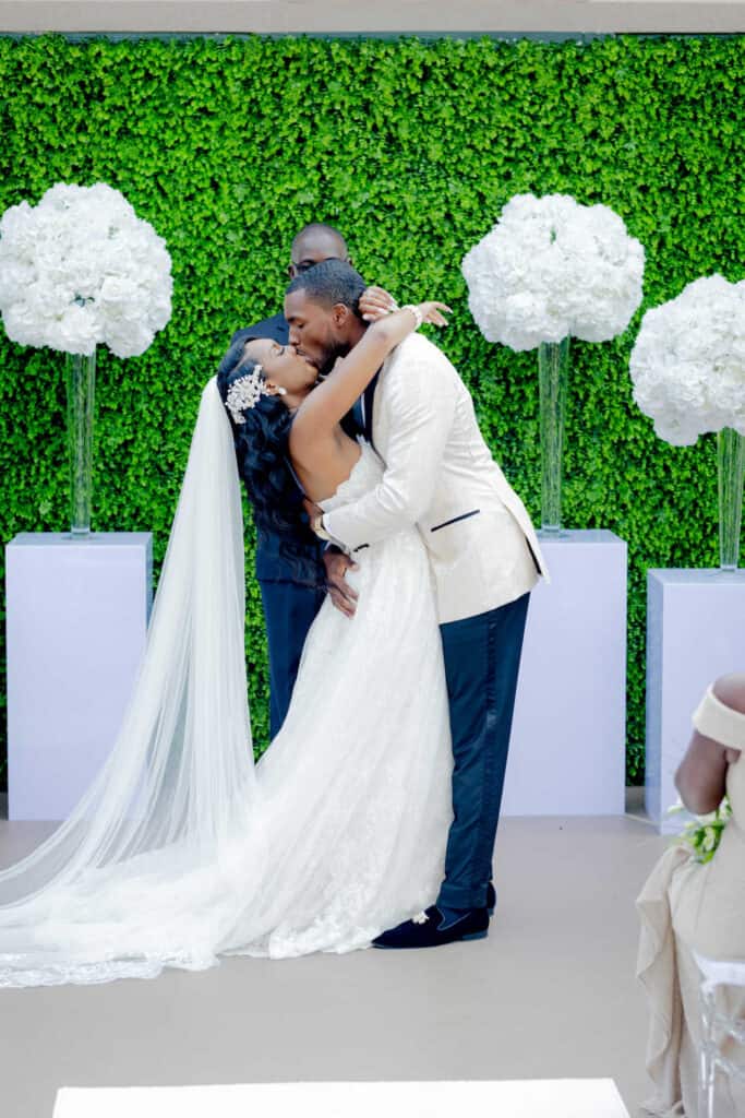 wedding kiss at wedding ceremony