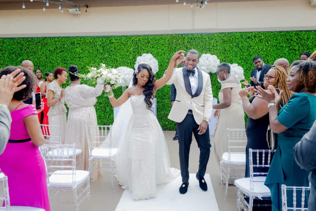 bride and groom exit wedding ceremony