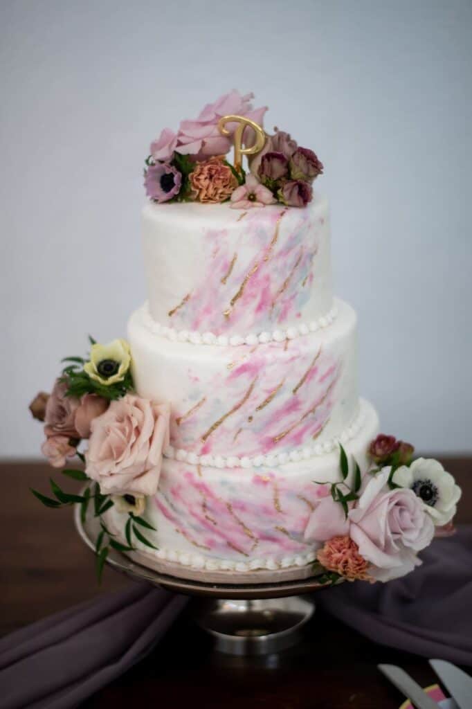 pink marble wedding cake