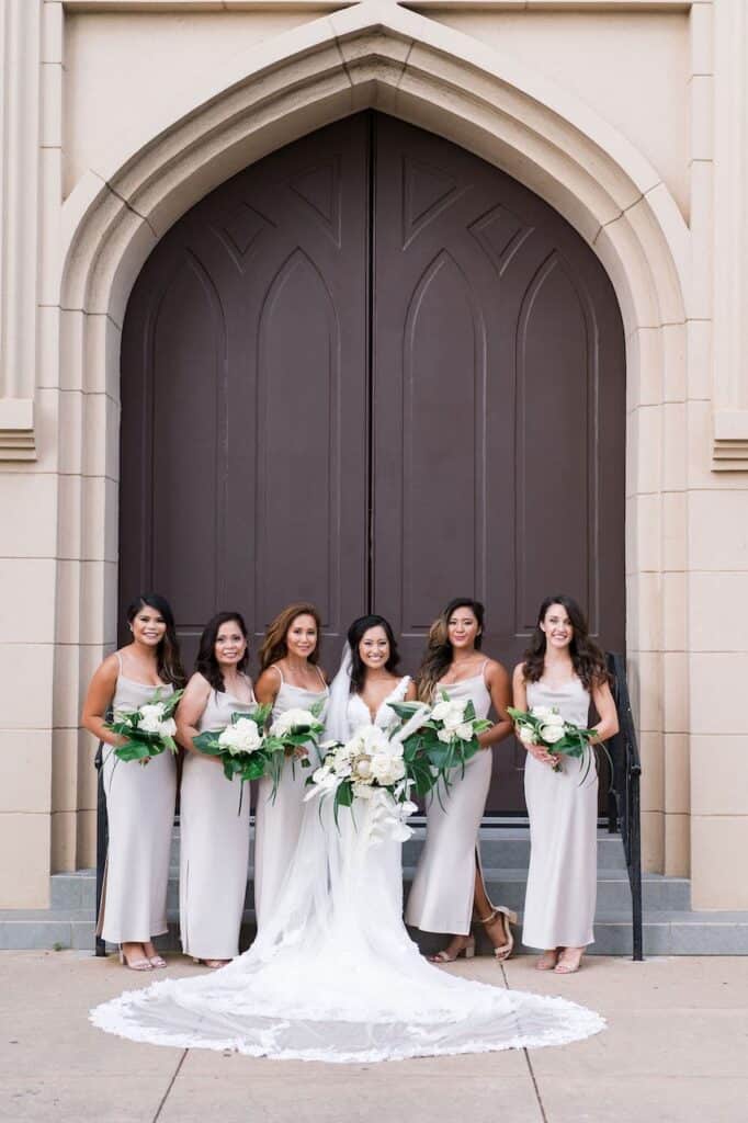beige satin bridesmaid dress