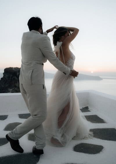 bride and groom dancing