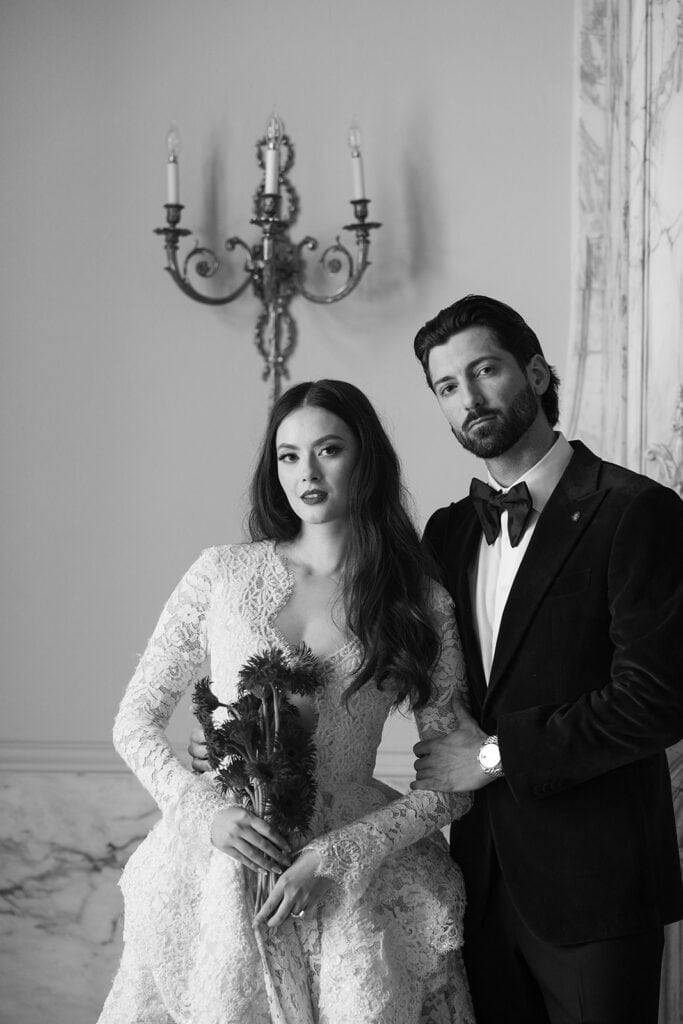 Burgundy and ivory French chateau wedding editorial at Chateau Nouvelle, designed by Épris Events – photo by Emily Snyder Photography