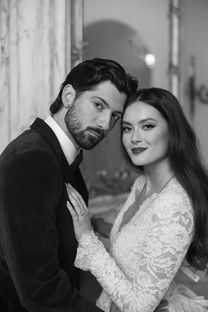 Burgundy and ivory French chateau wedding editorial at Chateau Nouvelle, designed by Épris Events – photo by Emily Snyder Photography