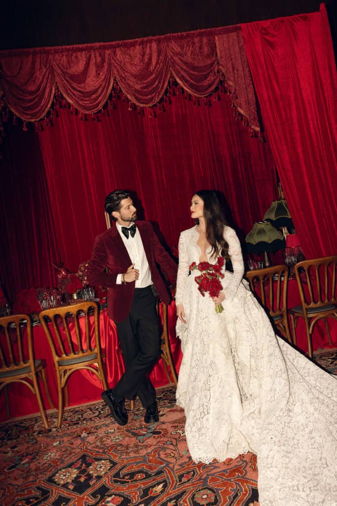 Burgundy and ivory French chateau wedding editorial at Chateau Nouvelle, designed by Épris Events – photo by Emily Snyder Photography