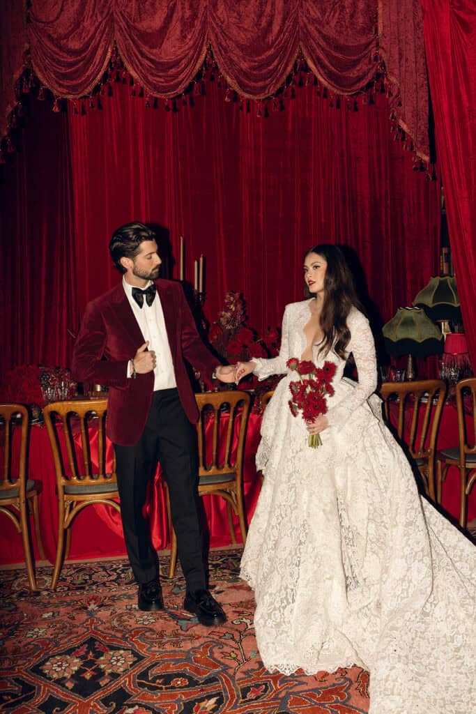 Burgundy and ivory French chateau wedding editorial at Chateau Nouvelle, designed by Épris Events – photo by Emily Snyder Photography