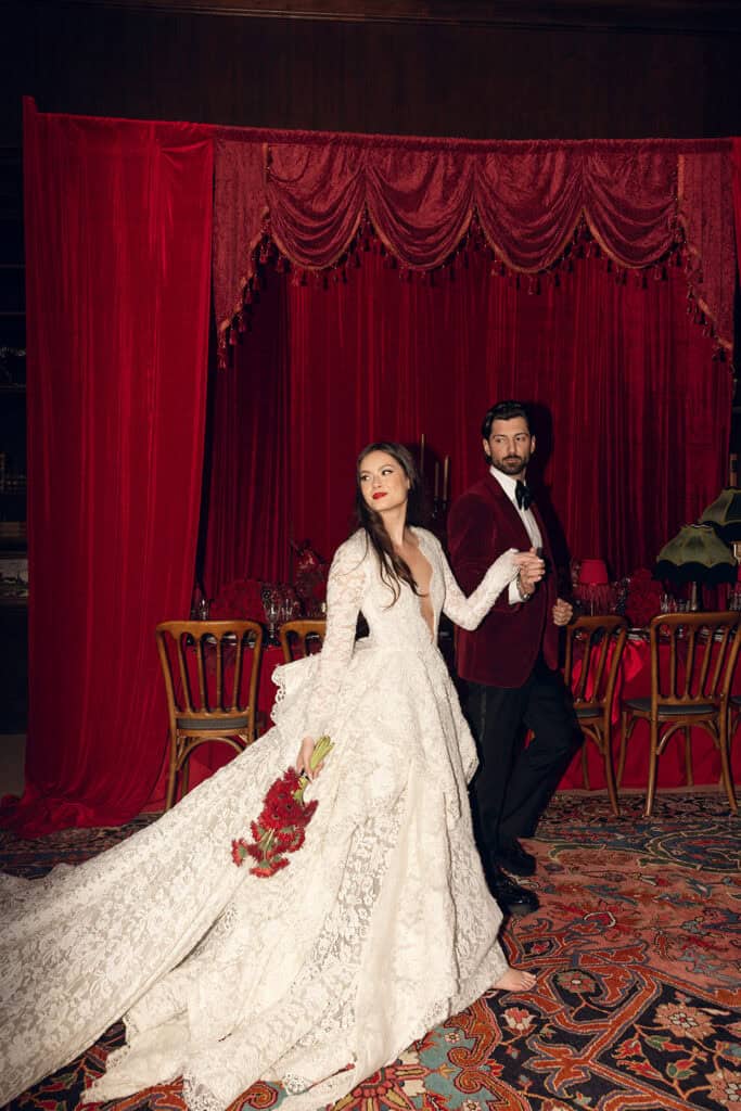 Burgundy and ivory French chateau wedding editorial at Chateau Nouvelle, designed by Épris Events – photo by Emily Snyder Photography