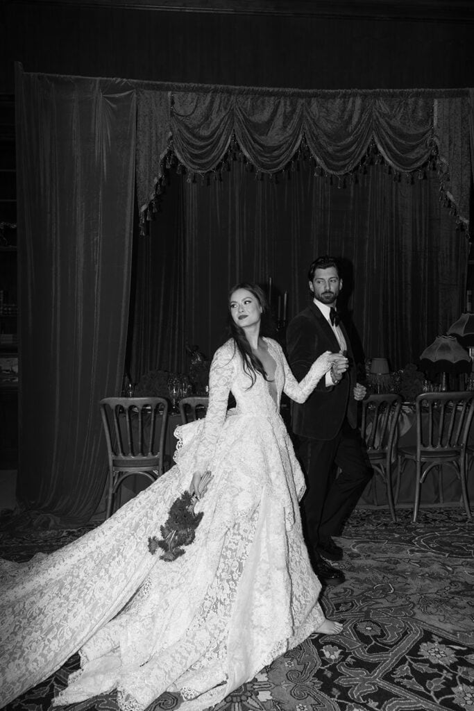Burgundy and ivory French chateau wedding editorial at Chateau Nouvelle, designed by Épris Events – photo by Emily Snyder Photography