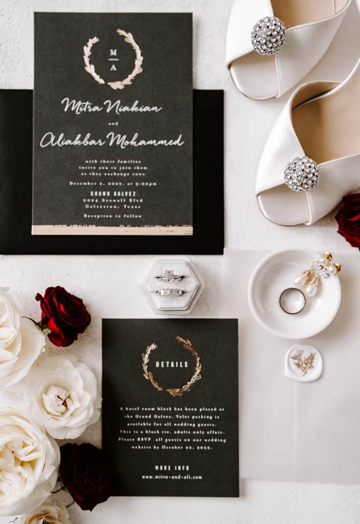 Mitra & Aliakbar black, white and red wedding at the Grand Galvez in Galveston, planned by Épris Events – photo by Erika Geier Photography