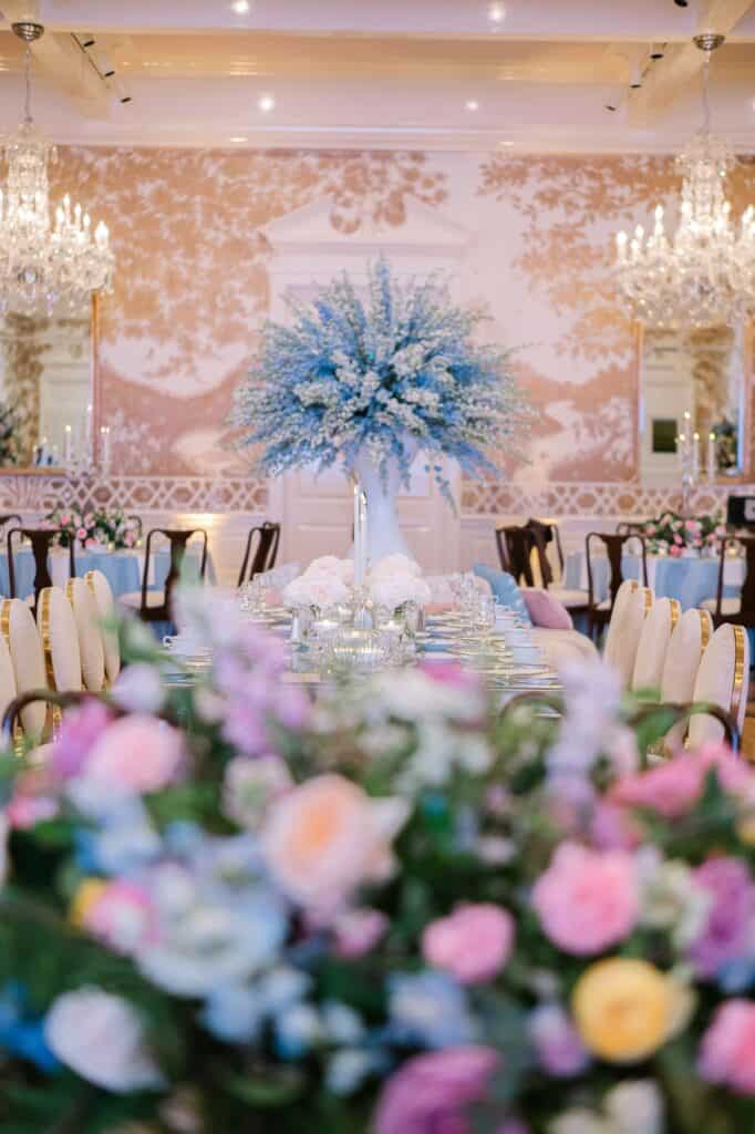 Blue and white garden tea party fundraiser at the Junior League of Houston designed by Épris Events – photo by Blanca Perez