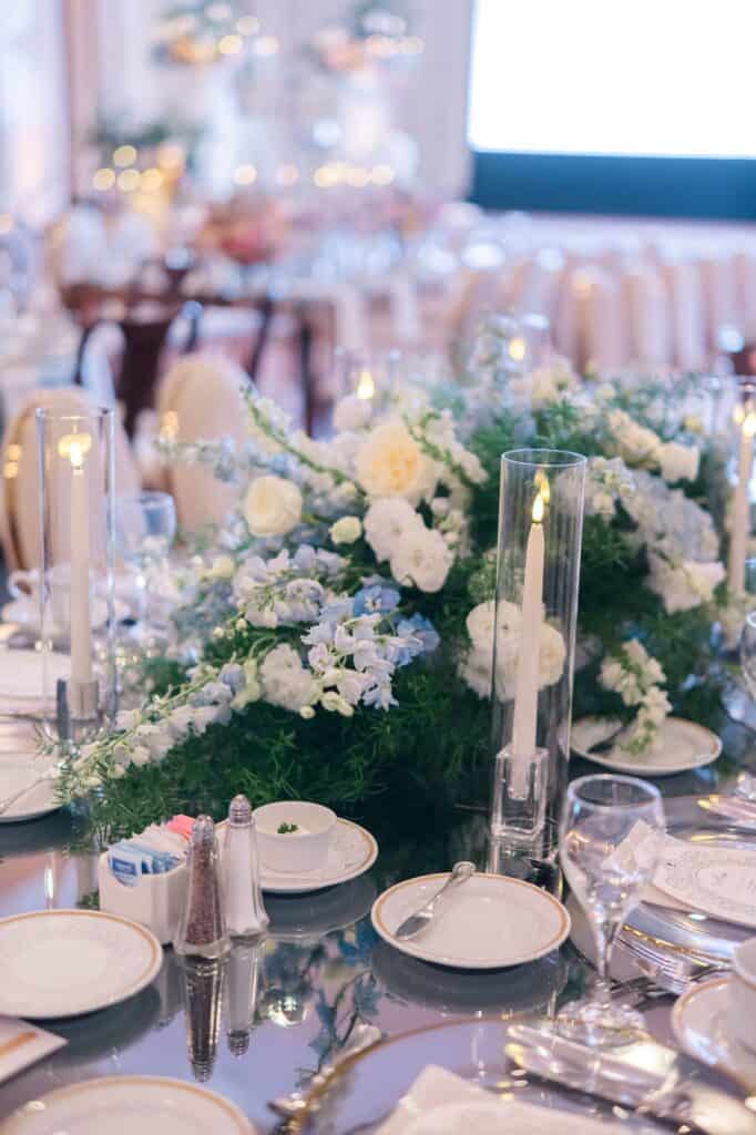 Blue and white garden tea party fundraiser at the Junior League of Houston designed by Épris Events – photo by Blanca Perez
