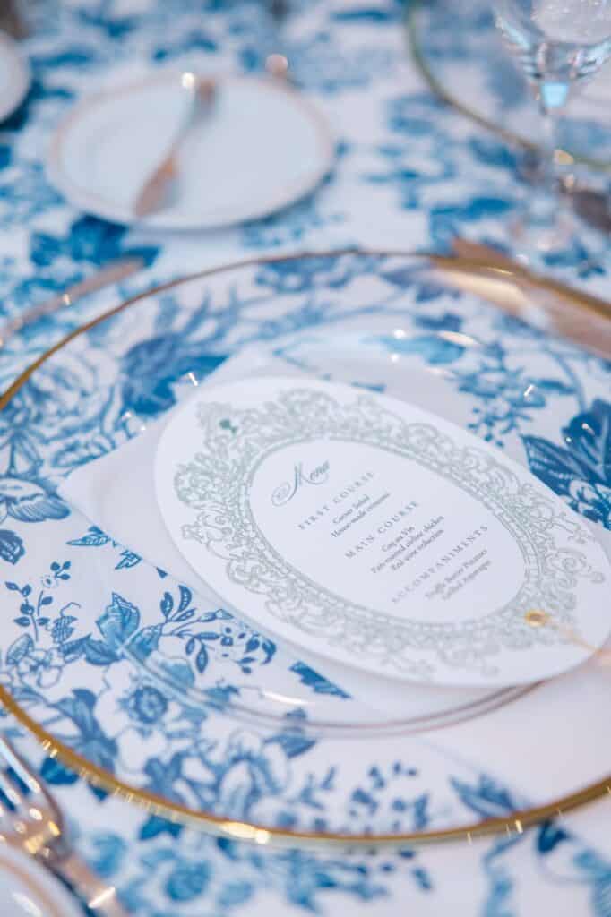 Blue and white garden tea party fundraiser at the Junior League of Houston designed by Épris Events – photo by Blanca Perez