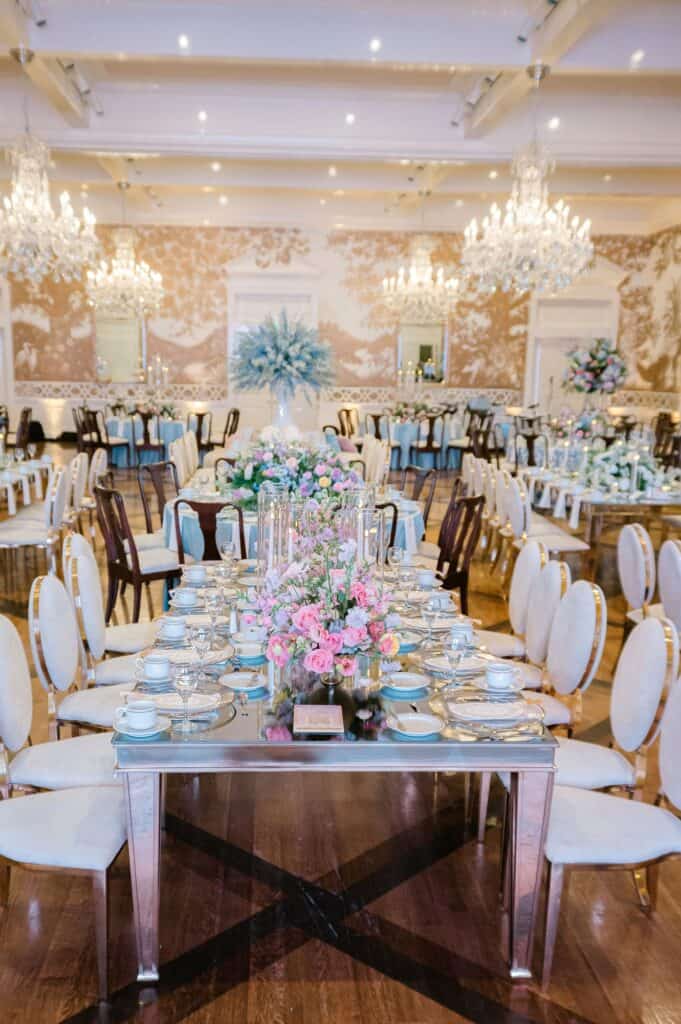 Blue and white garden tea party fundraiser at the Junior League of Houston designed by Épris Events – photo by Blanca Perez