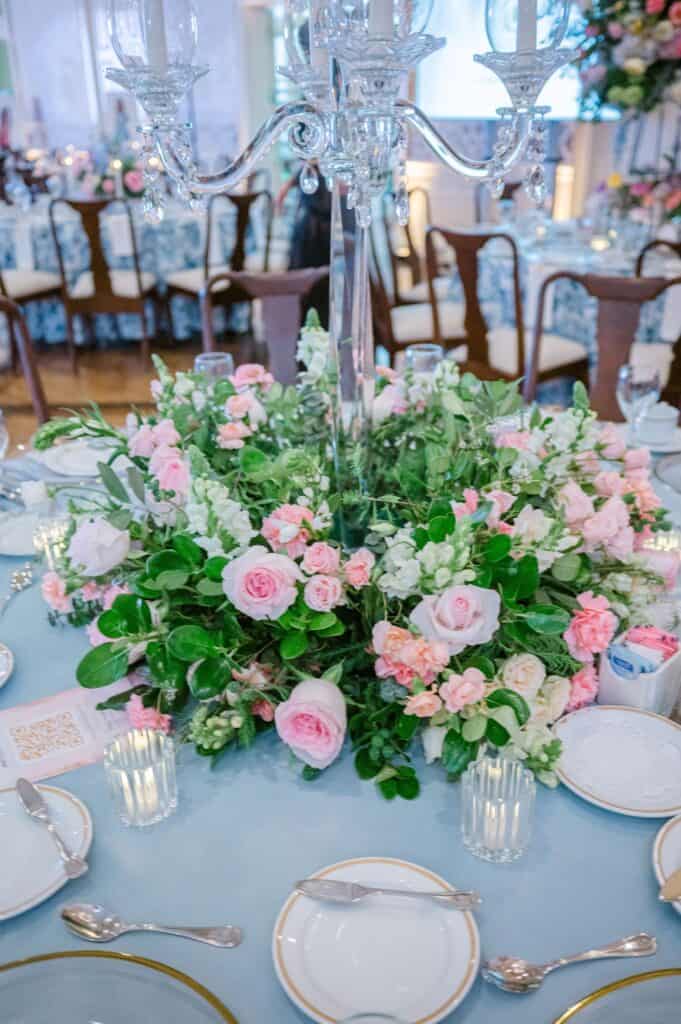 Blue and white garden tea party fundraiser at the Junior League of Houston designed by Épris Events – photo by Blanca Perez